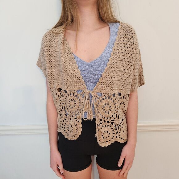 Wet Seal Sweaters - VTG Y2K Wet Seal Sweater Vest Sz Medium Womens Boho Crop Cardigan Hippie…